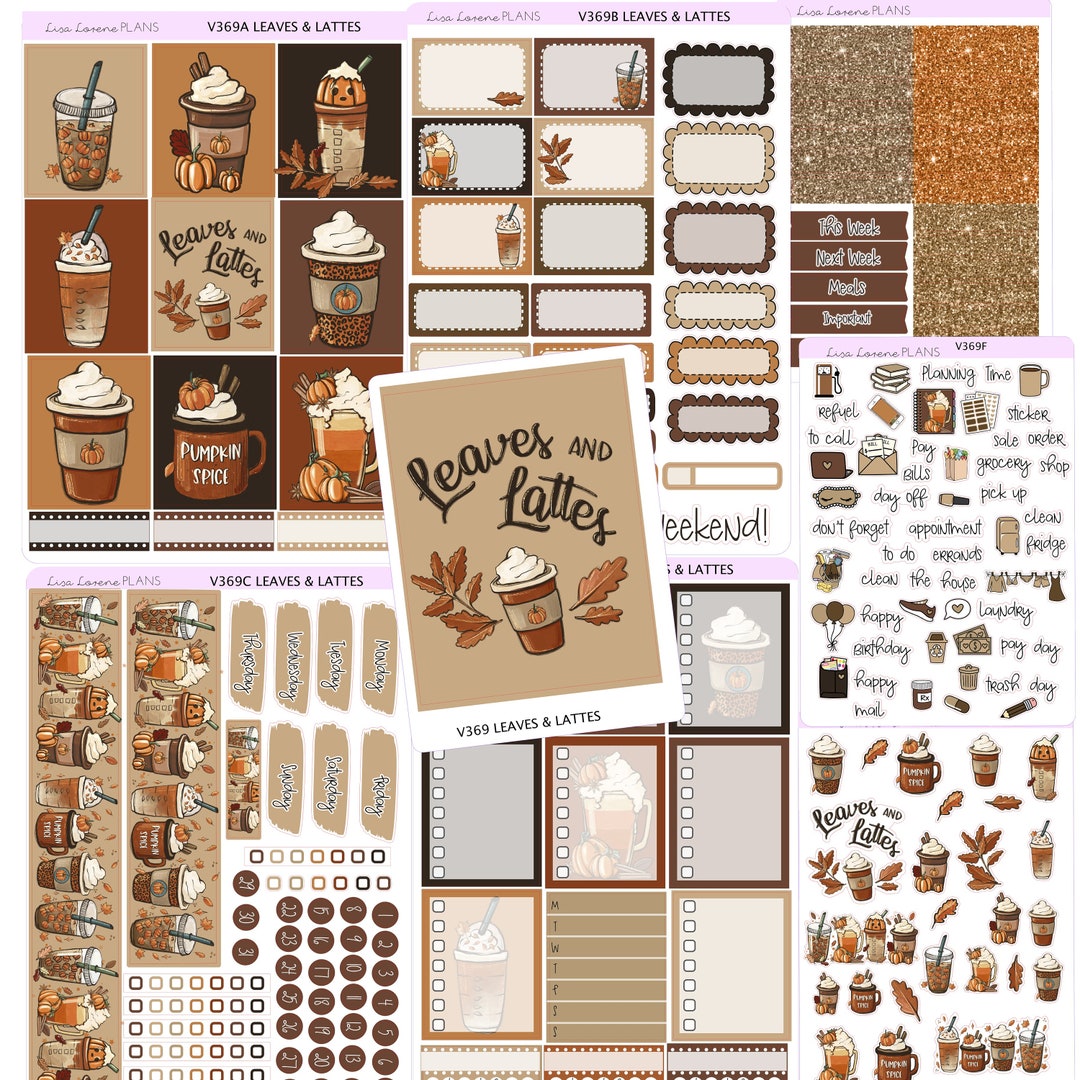 LEAVES & LATTES Weekly Sticker Kit | | 7x9" EC Vertical Planner | Kit ...