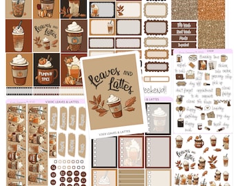 LEAVES & LATTES  weekly sticker kit  | | 7X9" EC  Vertical Planner  |  kit perfect for Vertical Erin Condren Life planner | V369