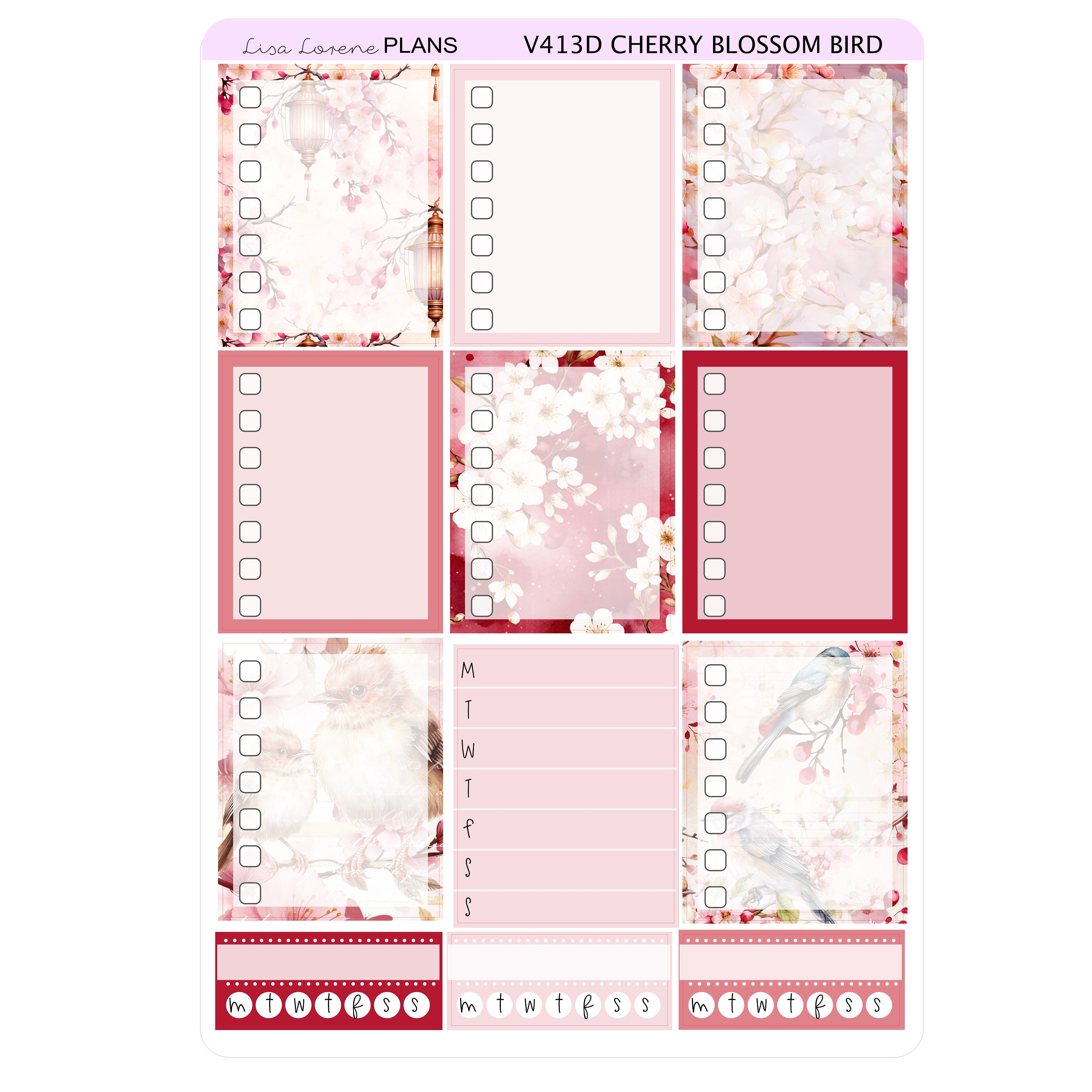 CHERRY BLOSSOM BIRD Coffee Weekly Planner Sticker Kit | Vertical ...