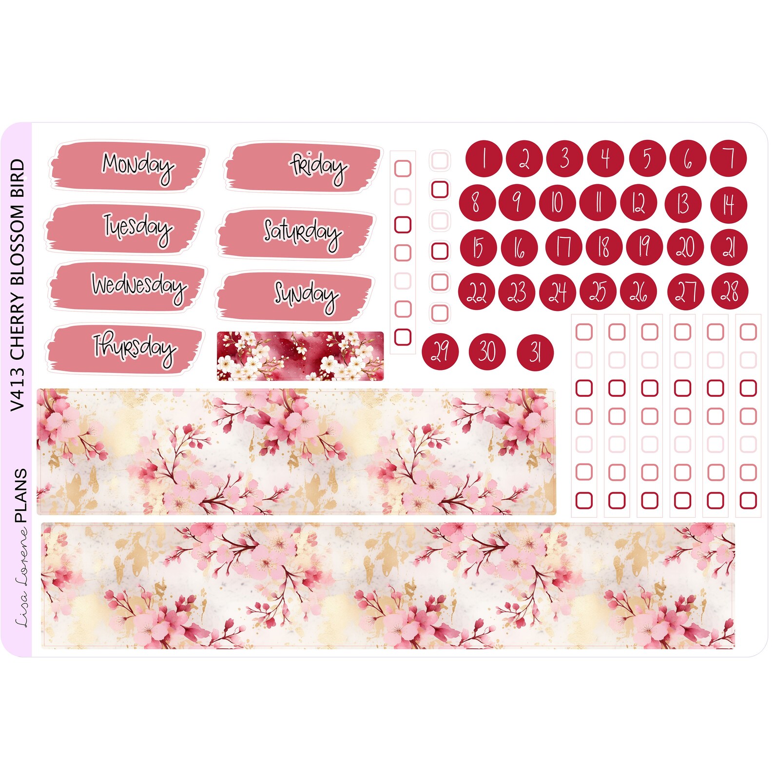 CHERRY BLOSSOM BIRD Coffee Weekly Planner Sticker Kit | Vertical ...