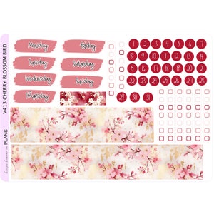 CHERRY BLOSSOM BIRD Coffee Weekly Planner Sticker Kit | Vertical ...