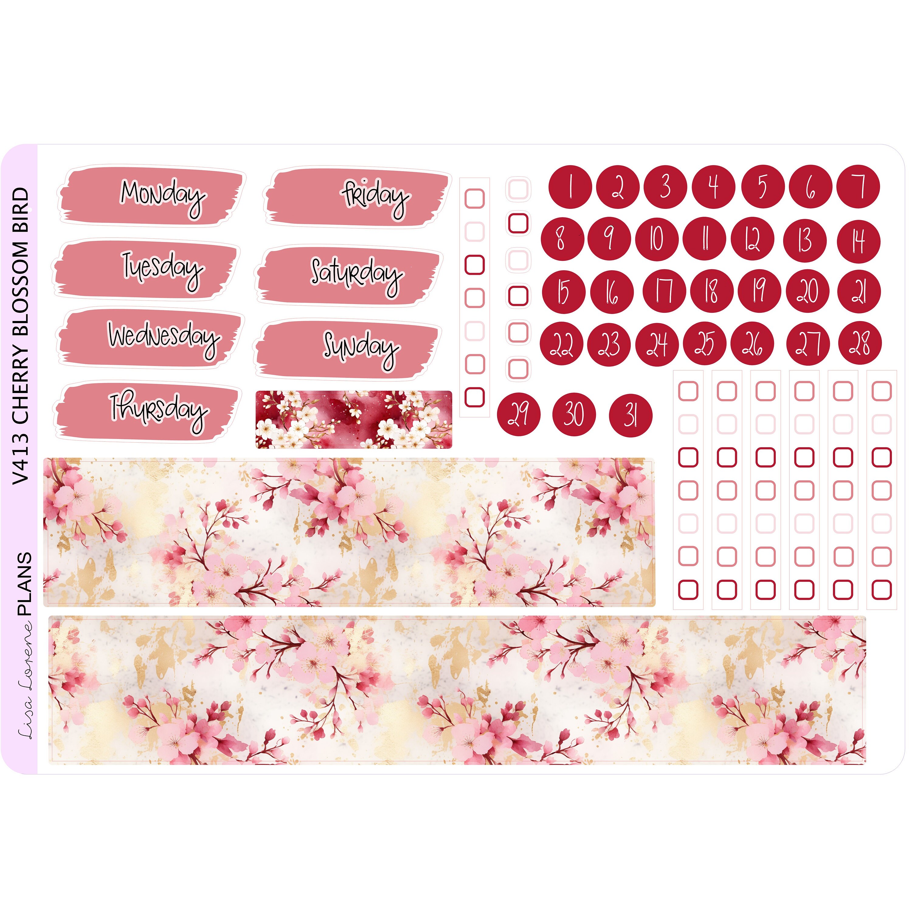 CHERRY BLOSSOM BIRD Coffee Weekly Planner Sticker Kit | Vertical ...