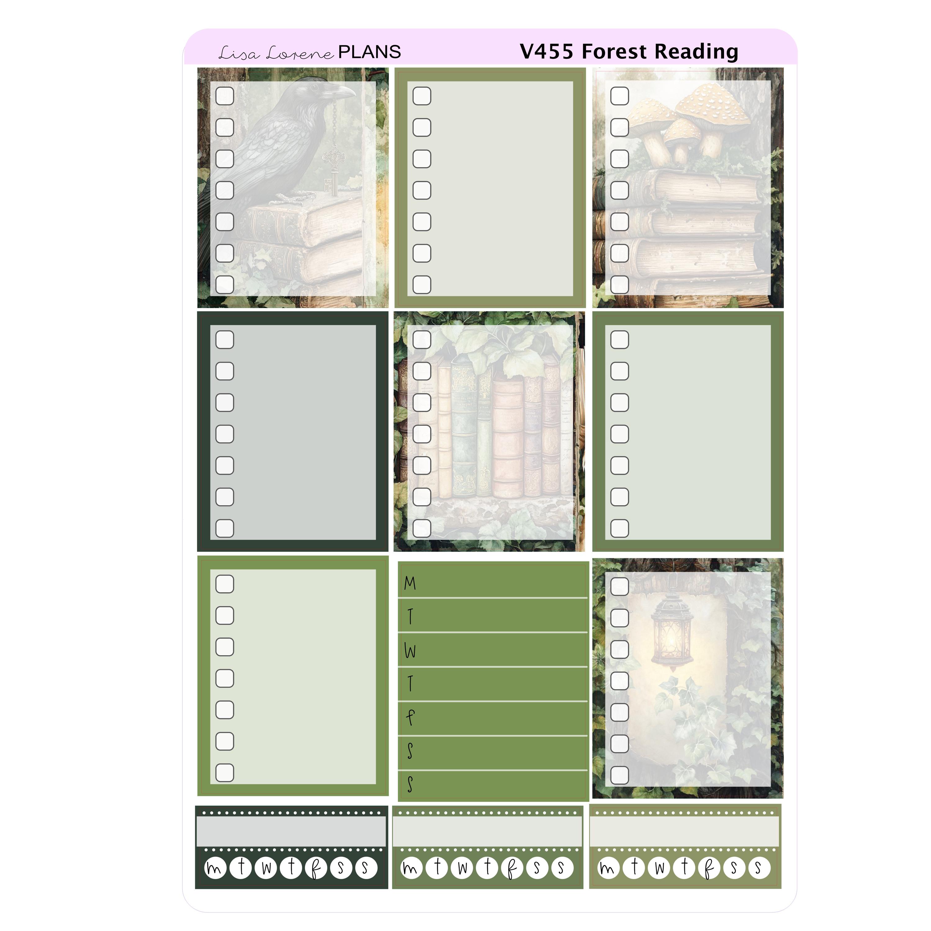 FOREST LIBRARY READING Weekly Planner Sticker Kit | Vertical Planner ...