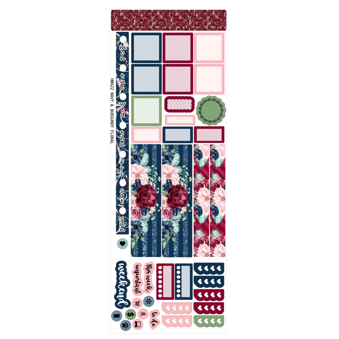 NAVY BURGUNDY FLORAL Planner Sticker Kit | Weekly Sticker Kit | for ...