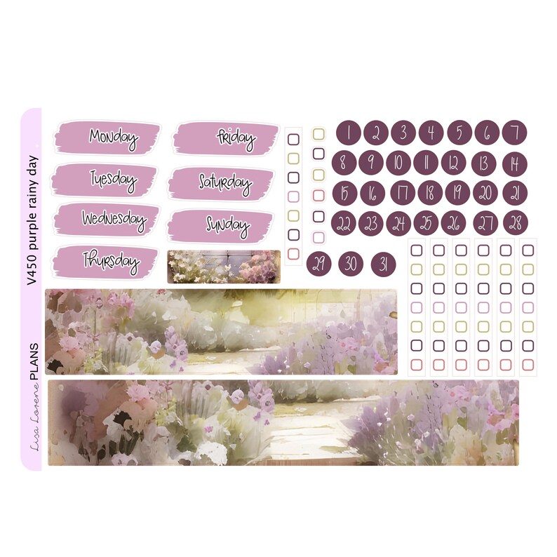 PURPLE RAINY DAY Weekly Planner Sticker Kit | Vertical Planner ...