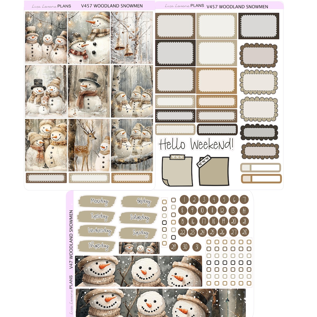 WOODLAND SNOWMAN Weekly Planner Sticker Kit | Perfect for Vertical Erin ...