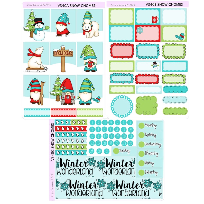 SNOW GNOMES Christmas Weekly Sticker Kit | Vertical Planner | Kit ...