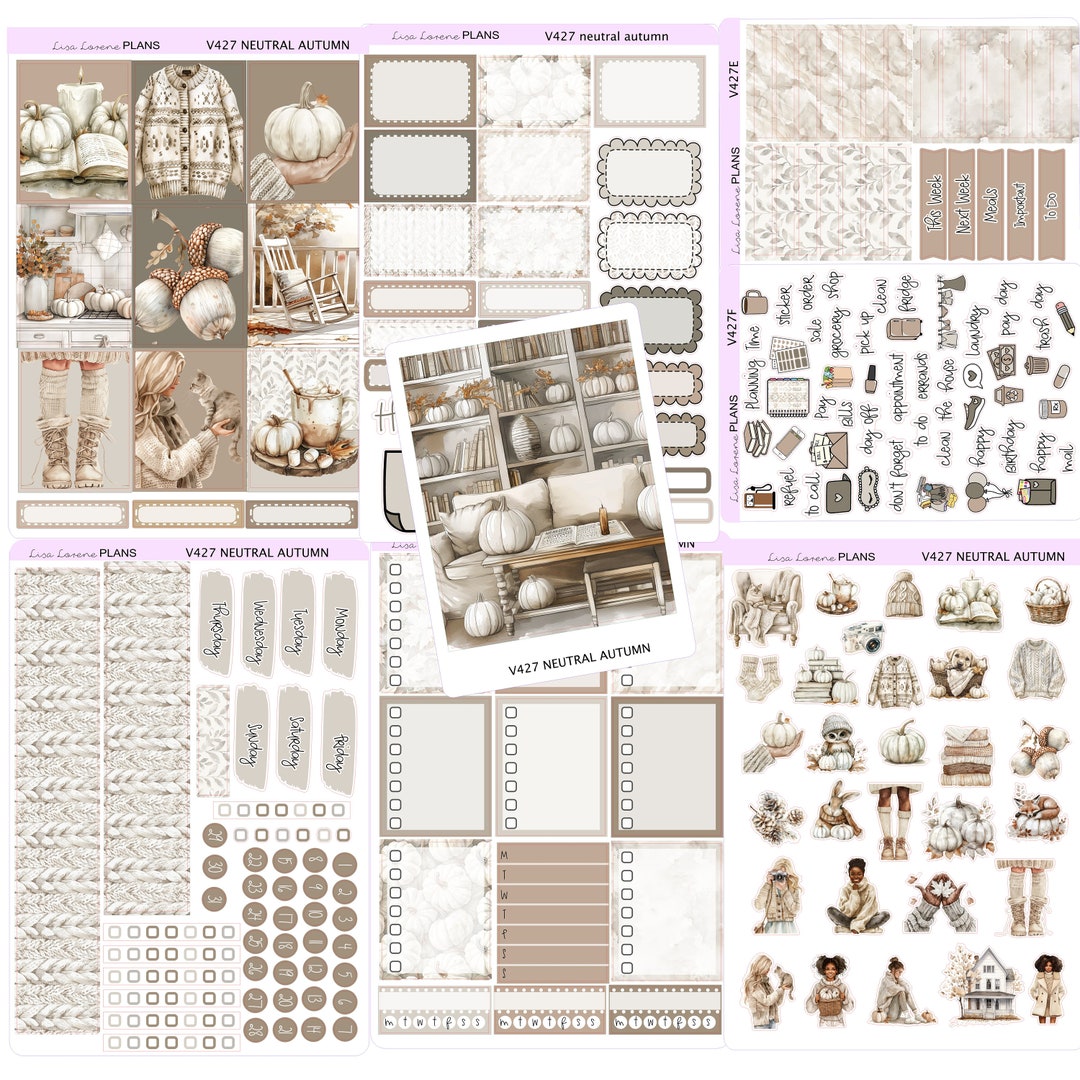 NEUTRAL AUTUMN White Pumpkin Weekly Planner Sticker Kit | Vertical ...