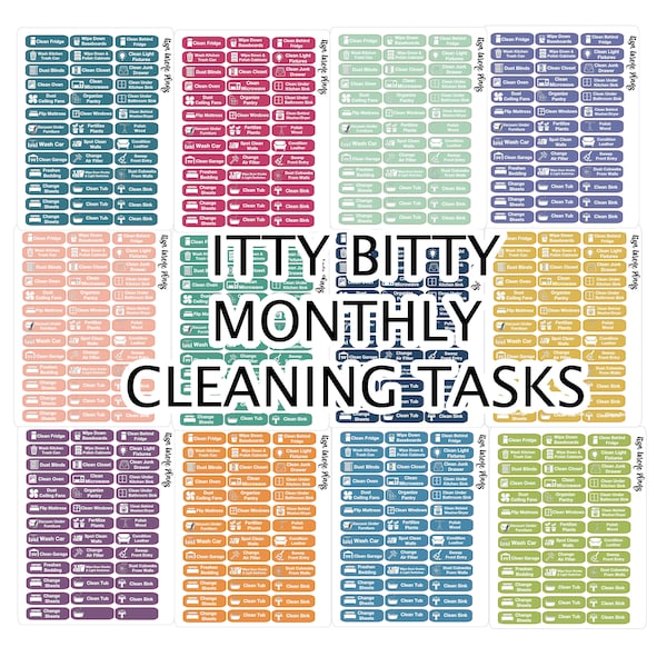 ITTY BITTY Monthly Cleaning Tasks | Bundle & ala carte | Housework Planner Stickers | For use with all planners |