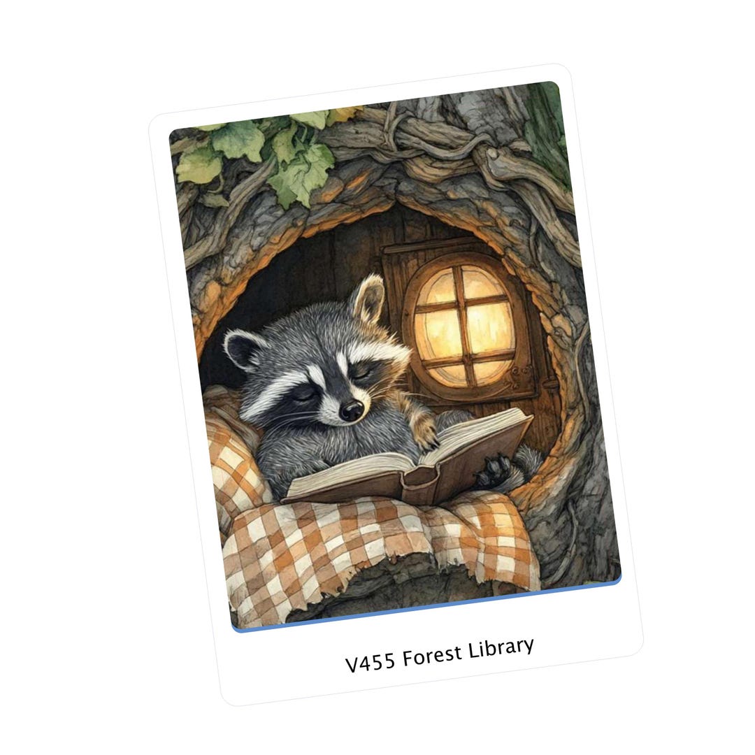 FOREST LIBRARY RACCOON Reading Double Box Sticker | Vertical Planner ...