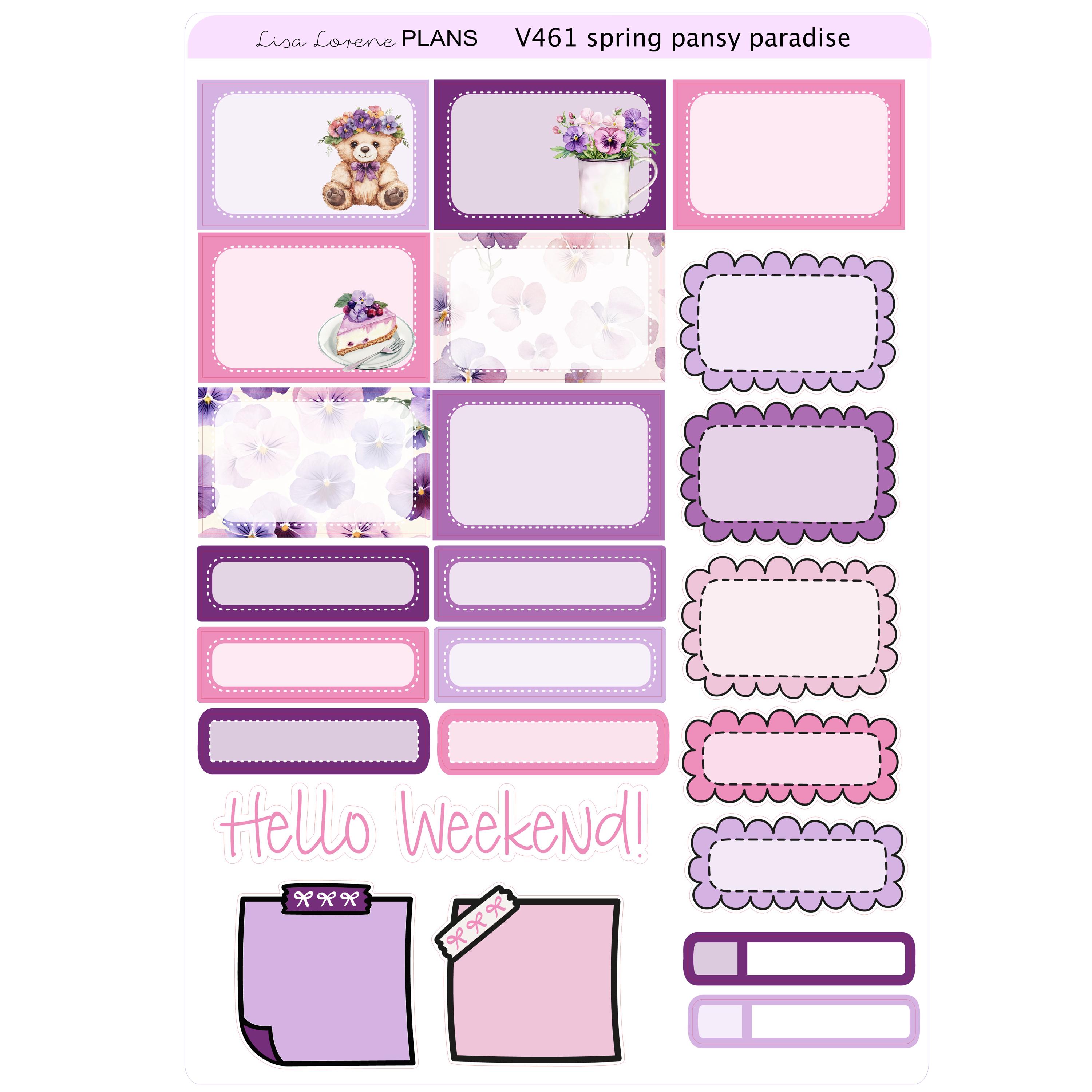 SPRING PANSY PARADISE Weekly Planner Sticker Kit | Vertical Planner ...