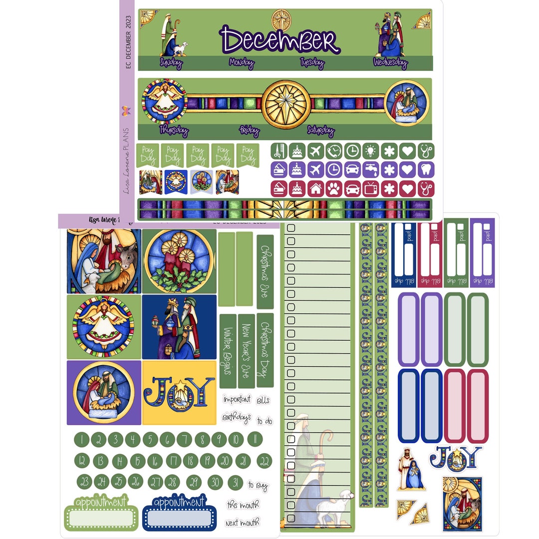 DECEMBER 2023 ECLP Monthly Planner Sticker Kit Christian Nativity ...