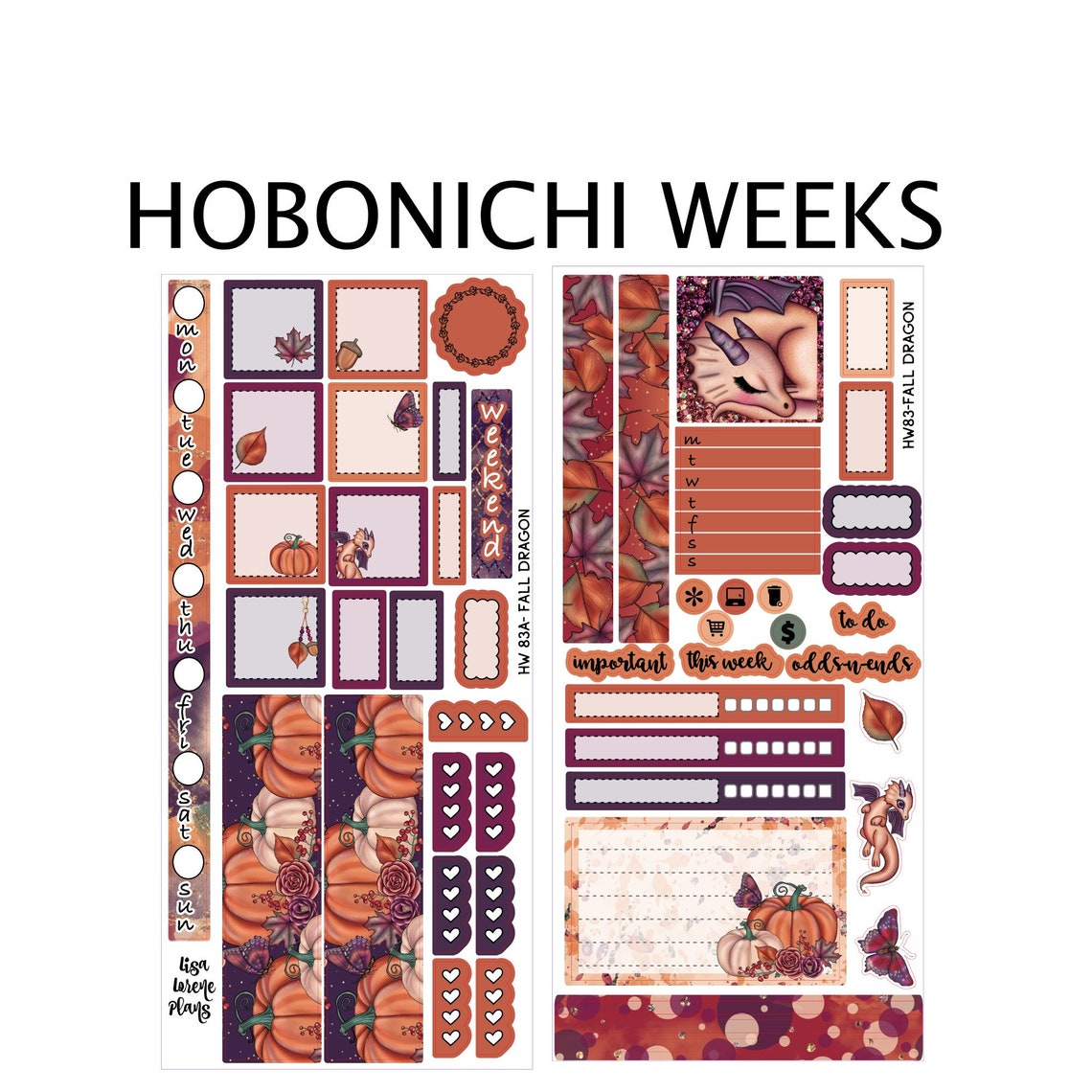 FALL DRAGONS Weekly Planner Sticker Kit | Hobonichi Weeks Sticker Kit ...