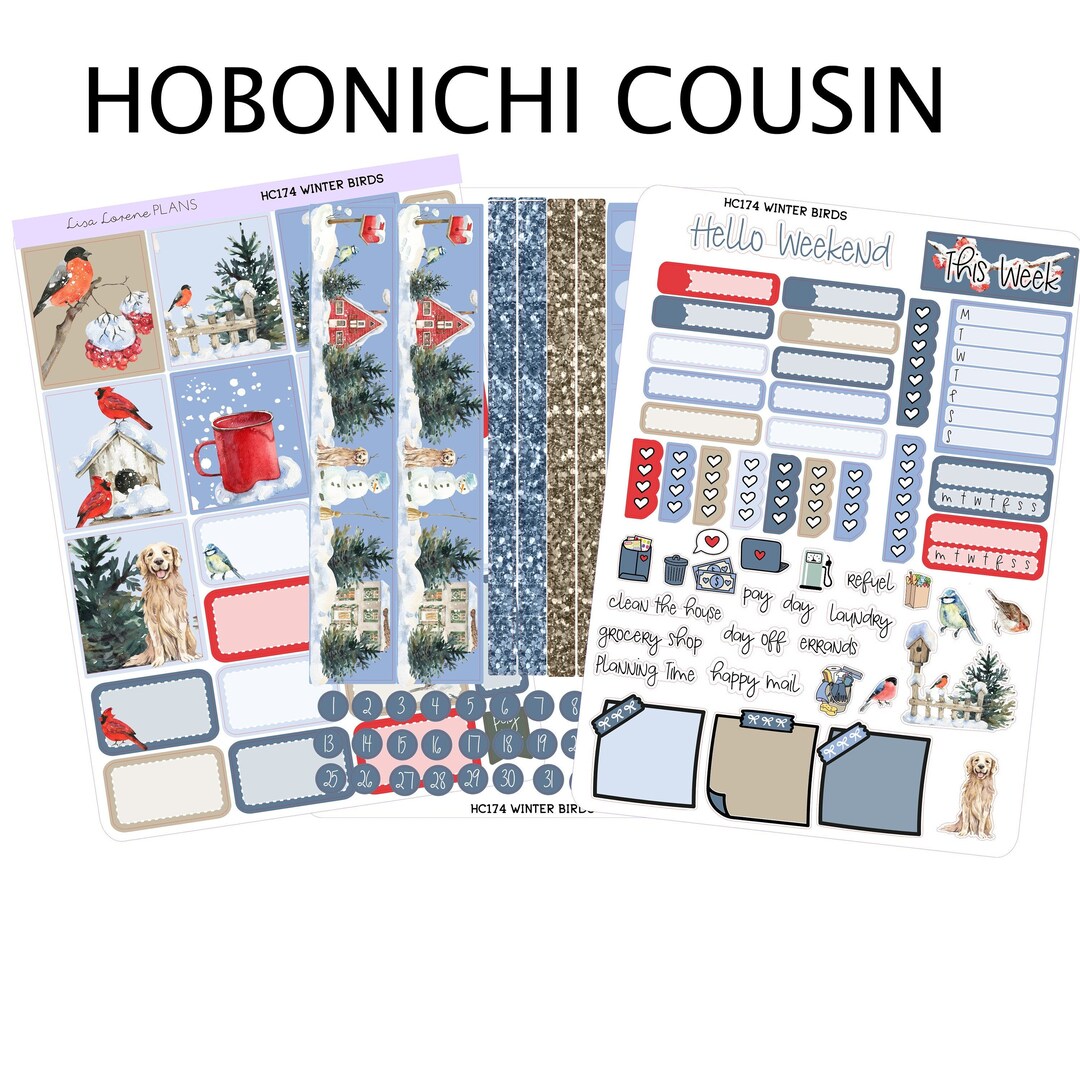 WINTER BIRDS Hobonichi Cousin Planner Sticker Kit | Cardinal, Snowman ...
