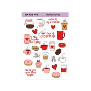 LOVE VALENTINE COFFEE Planner Stickers | perfect for all planners including Happy Planner and Erin Condren Life Planner | CQ63