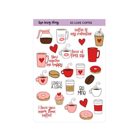 Printable Valentines Day Planner Stickers I Heart Coffee & Tea