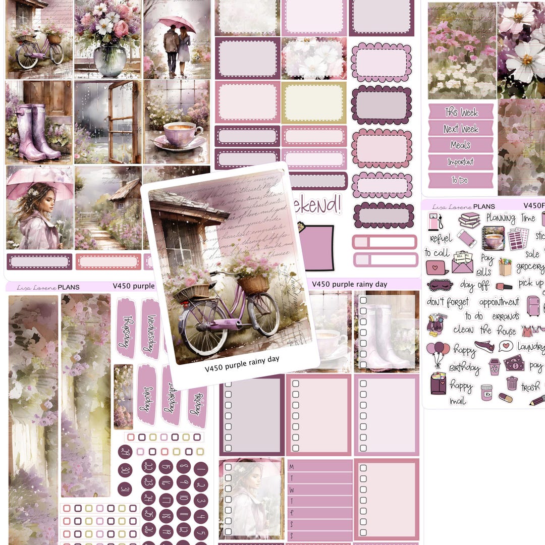 PURPLE RAINY DAY Weekly Planner Sticker Kit | Vertical Planner ...