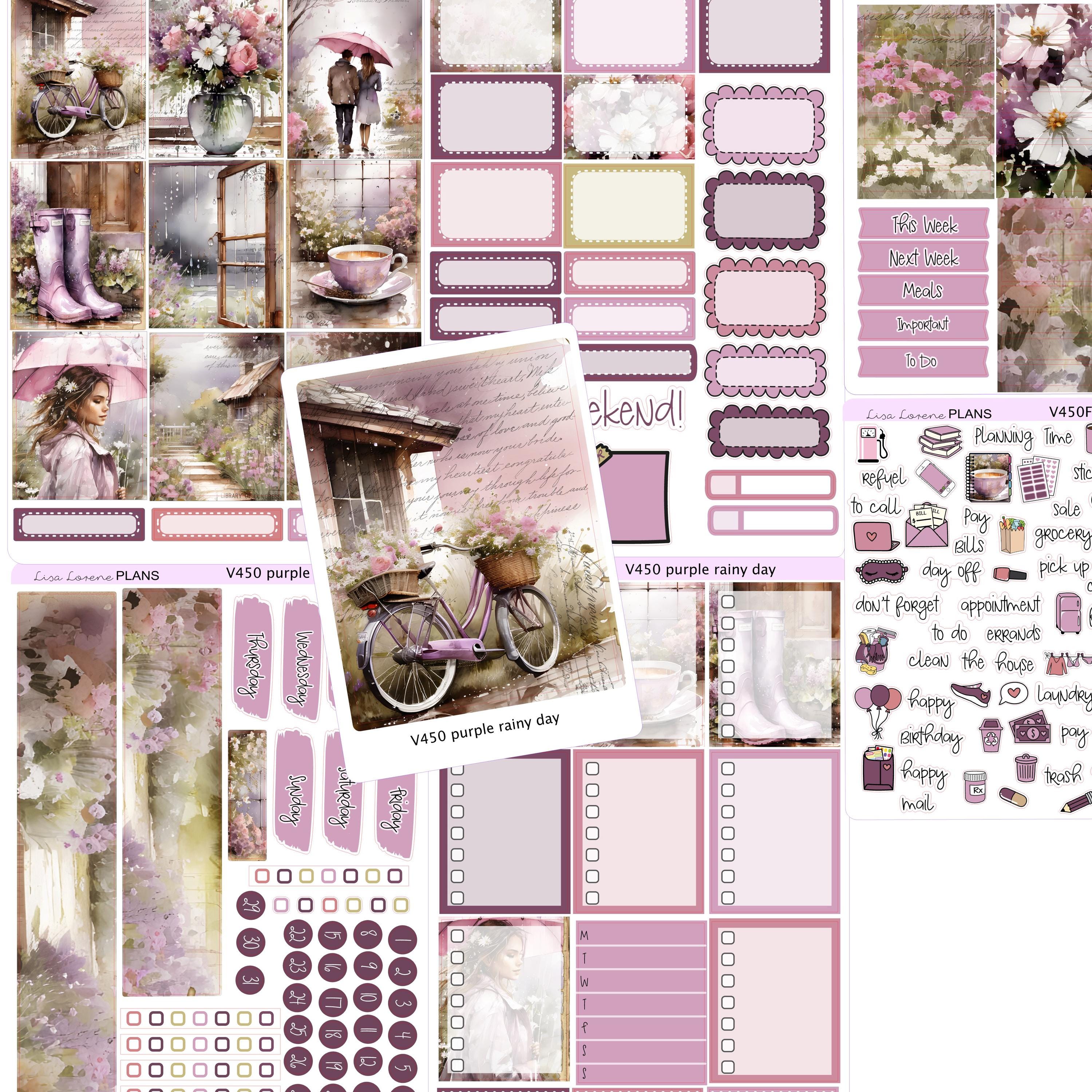 PURPLE RAINY DAY Weekly Planner Sticker Kit | Vertical Planner ...