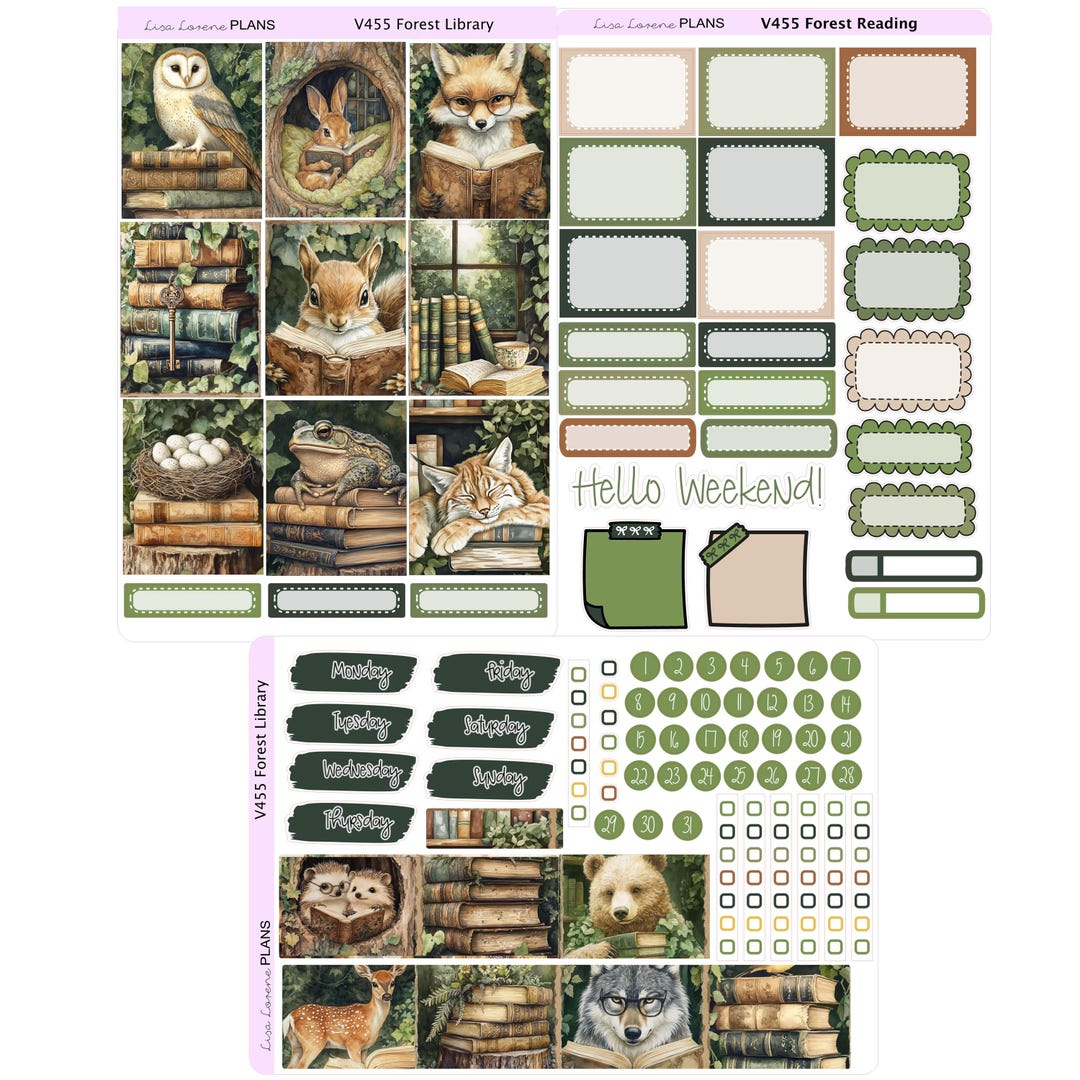 FOREST LIBRARY READING Weekly Planner Sticker Kit | Vertical Planner ...
