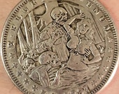Hobo Nickel 1897 Morgan Girl with Demons Skull Skeletons Carved Coin Replica