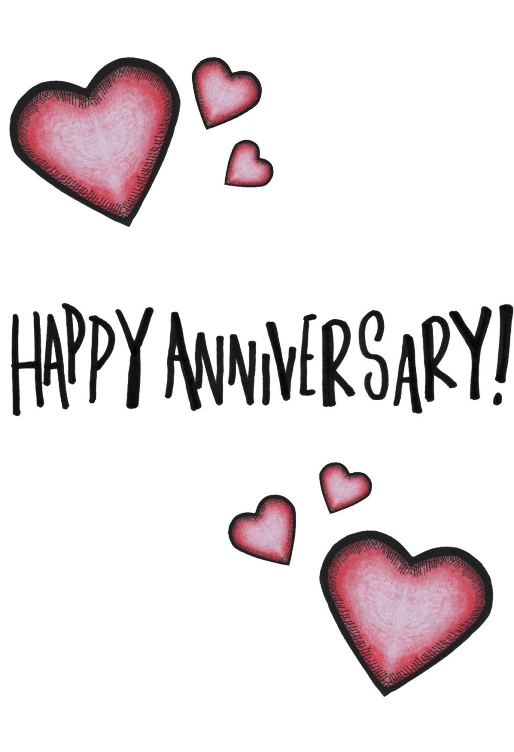 A6 Happy Anniversary Simple Red Pink Heart Card Drawing For Etsy