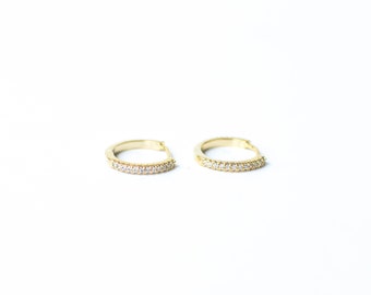 Gold diamond huggies, small hoop earrings, gold earring