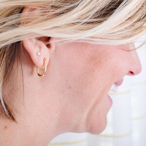 Rectangle Huggies, hoop earrings image 2