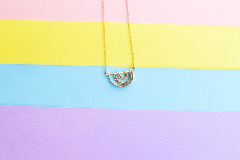 Willa necklace, rainbow necklace, hammered hoop necklace, upside down rainbow necklace, curved bar necklace image 3