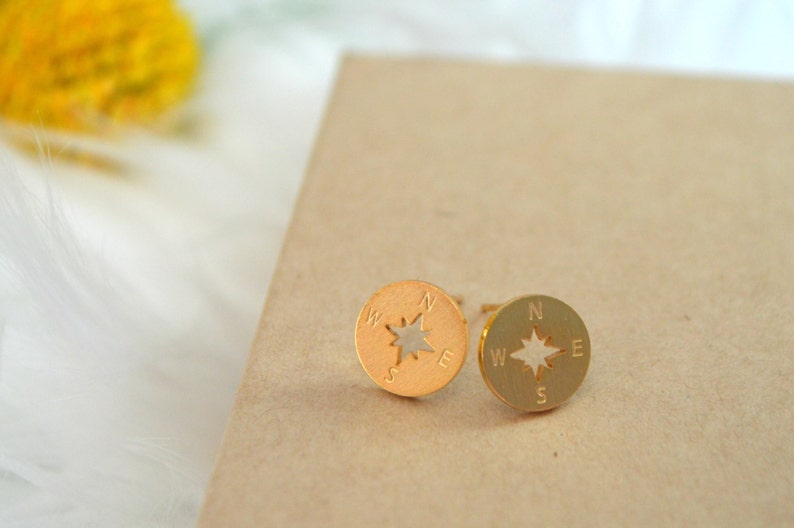 Compass stud earrings compass earrings hiking earrings Etsy
