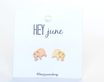 elephant earrings, elephant studs, elephant stud earrings, little girl earrings, playful earrings, animal earrings, gold elephant earrings