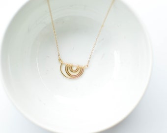 Willa necklace, rainbow necklace, hammered hoop necklace, upside down rainbow necklace, curved bar necklace