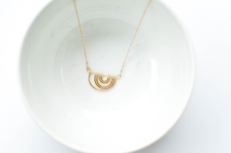 Willa necklace, rainbow necklace, hammered hoop necklace, upside down rainbow necklace, curved bar necklace image 1
