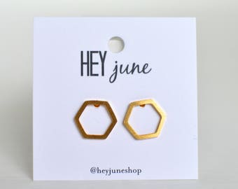 Gold hexagon earrings, hexagon earrings, hexagon stud earrings, silver hexagon earrings, geometric earrings, bridesmaids gifts