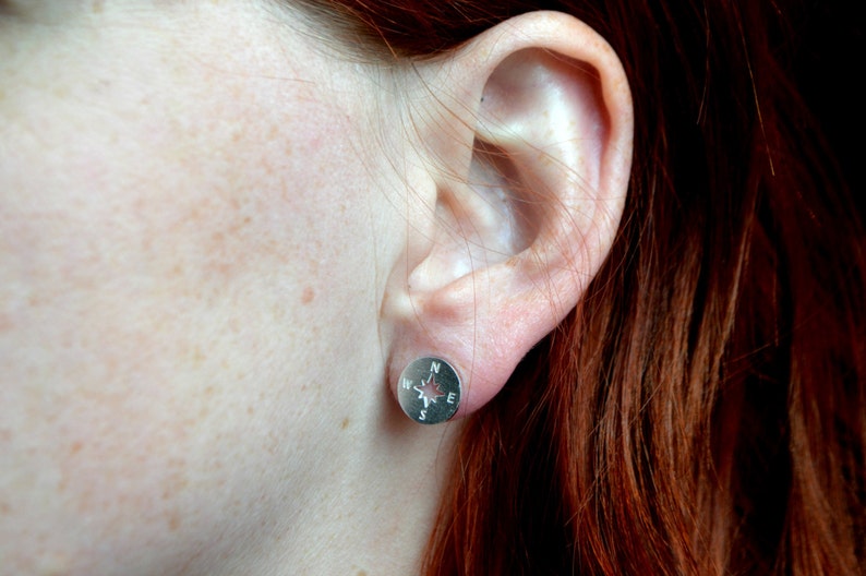Compass stud earrings compass earrings hiking earrings Etsy