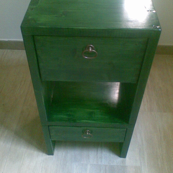 Wood Nightstand-bedside table with two drawers in wood (FIR), tables de nuit, bedside table, night table, Nachttisch