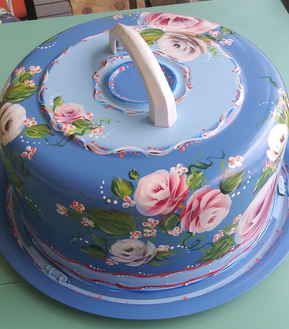 Beautiful Hand Painted Cake Saver Carrier One of a Kind Etsy