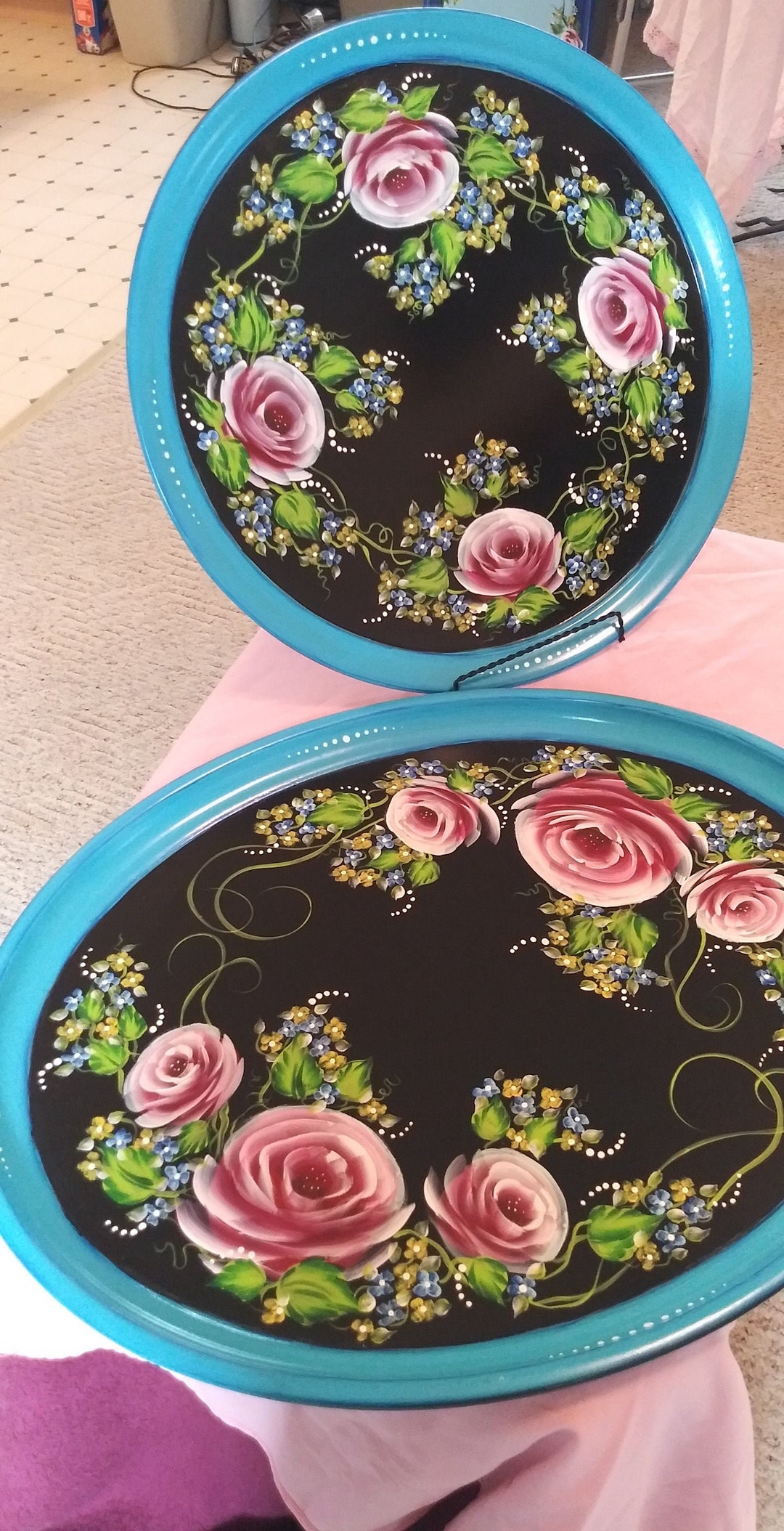 A Pair of Vintage Handpainted Serving Trays Etsy