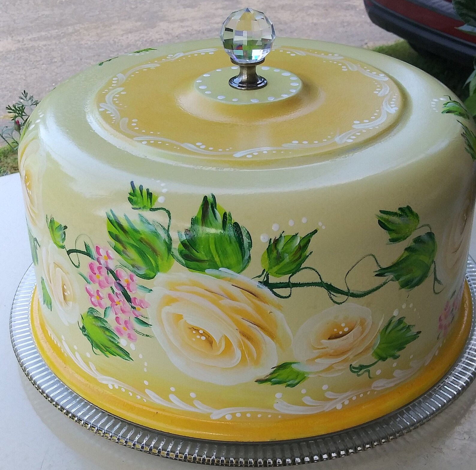 Lovely Cake Saver Hand Painted With Decorative Floral on a Etsy