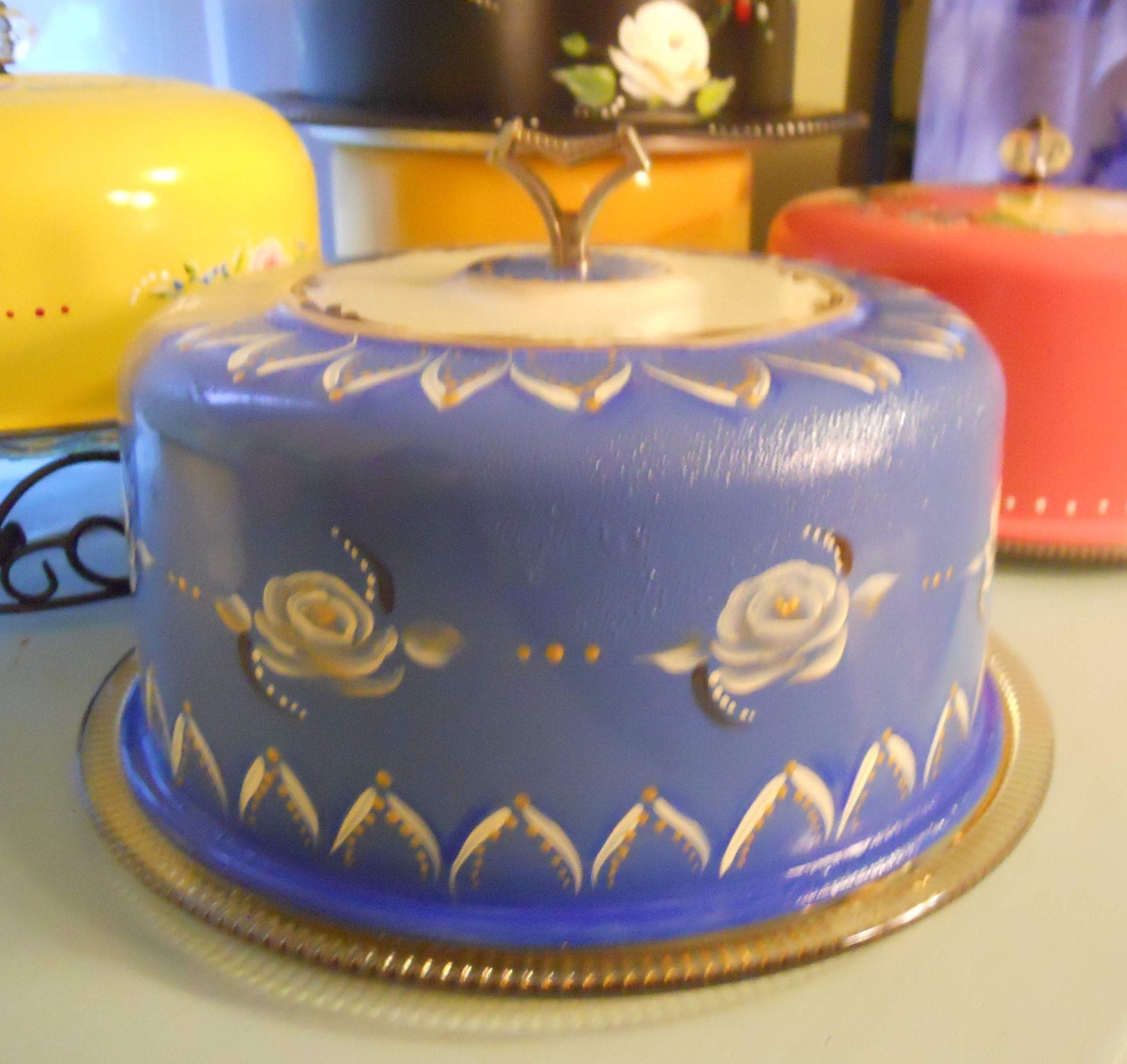 A Delightful Cake Saver with Glass Platter Hand Painted A Etsy