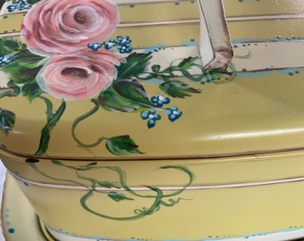 A rare, one of a kind up cycle, handpainted, square, cake saver!