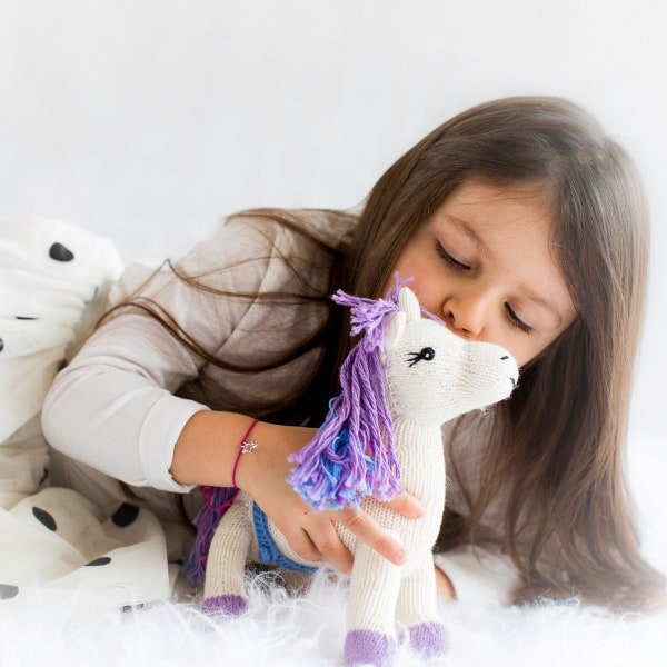 Cuddly toy unicorn with rainbow mane 19 cm, soft organic cotton, children's toys, horse gifts for children