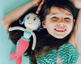 Hand knitted Mermaid doll (30cm), Stuffed baby girl doll, soft handmade toy, Mermaid gifts for Christmas