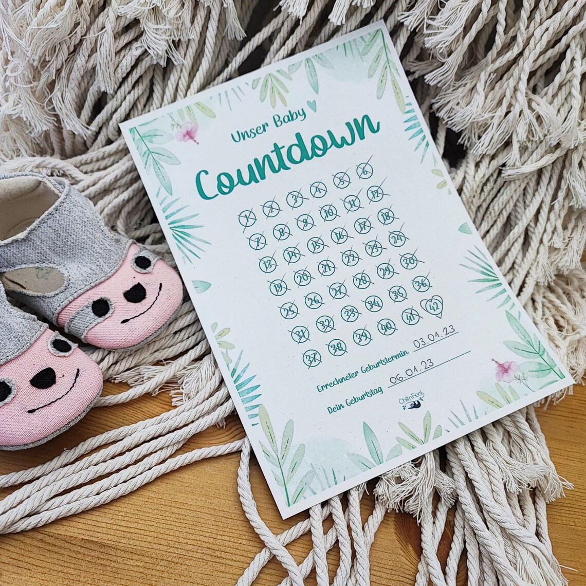 Baby Countdown, Schwangerschafts-Kalender, DIN A5, Baby, Regenwald 