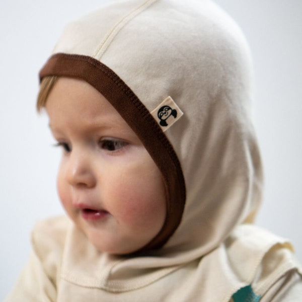 Cagoule sous casquette pour névrodermite 100% coton Pima, taille 0-4 ans, sans couture, protection du cou, couvre-chef pour eczéma, peut être portée plusieurs années