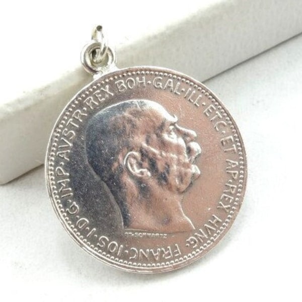 Antique silver coin pendant, Trachtenanhänger, Silber Anhänger, 1 korona 1915 coin, Silver coin pendant, Antique coin, Austria