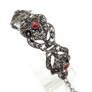 Balkan filigree silver bracelet, Faux coral silver bracelet, Balkan filigree, Balkan silver, Filigree bracelet