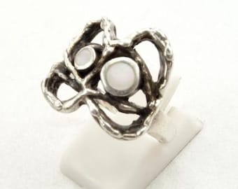 Anillo vintage de plata, nácar, anillo de plata con nácar, modernismo, arte moderno, plata de ley