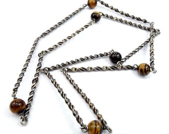Tiger eye silver necklace, Vintage silver necklace, Tiger eye, Tiger eye necklace, Silver vintage necklace, 70s, Austria, Real silver