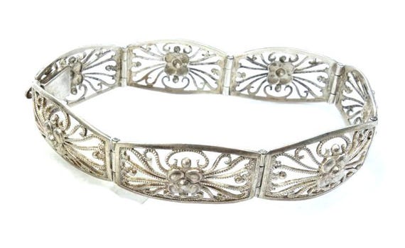 Openwork silver bracelet, Vintage silver bracelet, Decorated silver bracelet, Ornament bracelet, Floral silver bracelet, Real silver, Vintag