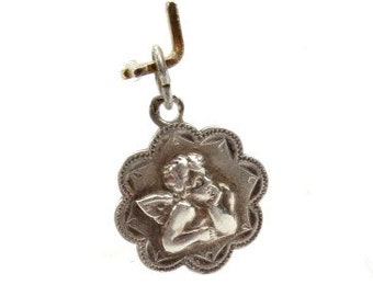 Czechoslovakia, 1930s, Vintage silver pendant, Cherub silver pendant, Angel pendant, Putto, Tiny angel medallion